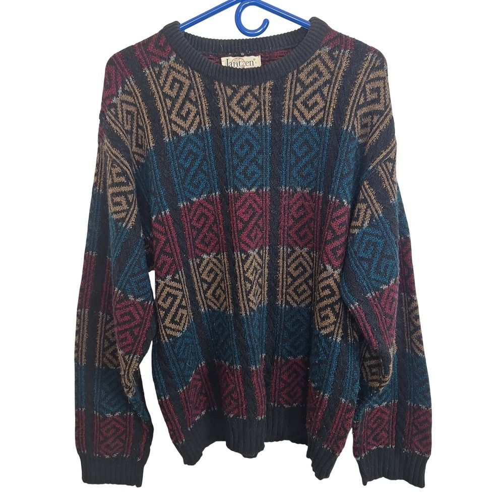 Jantzen Mens Size L Geometric Pattern Long Sleeve Sweater Made in USA